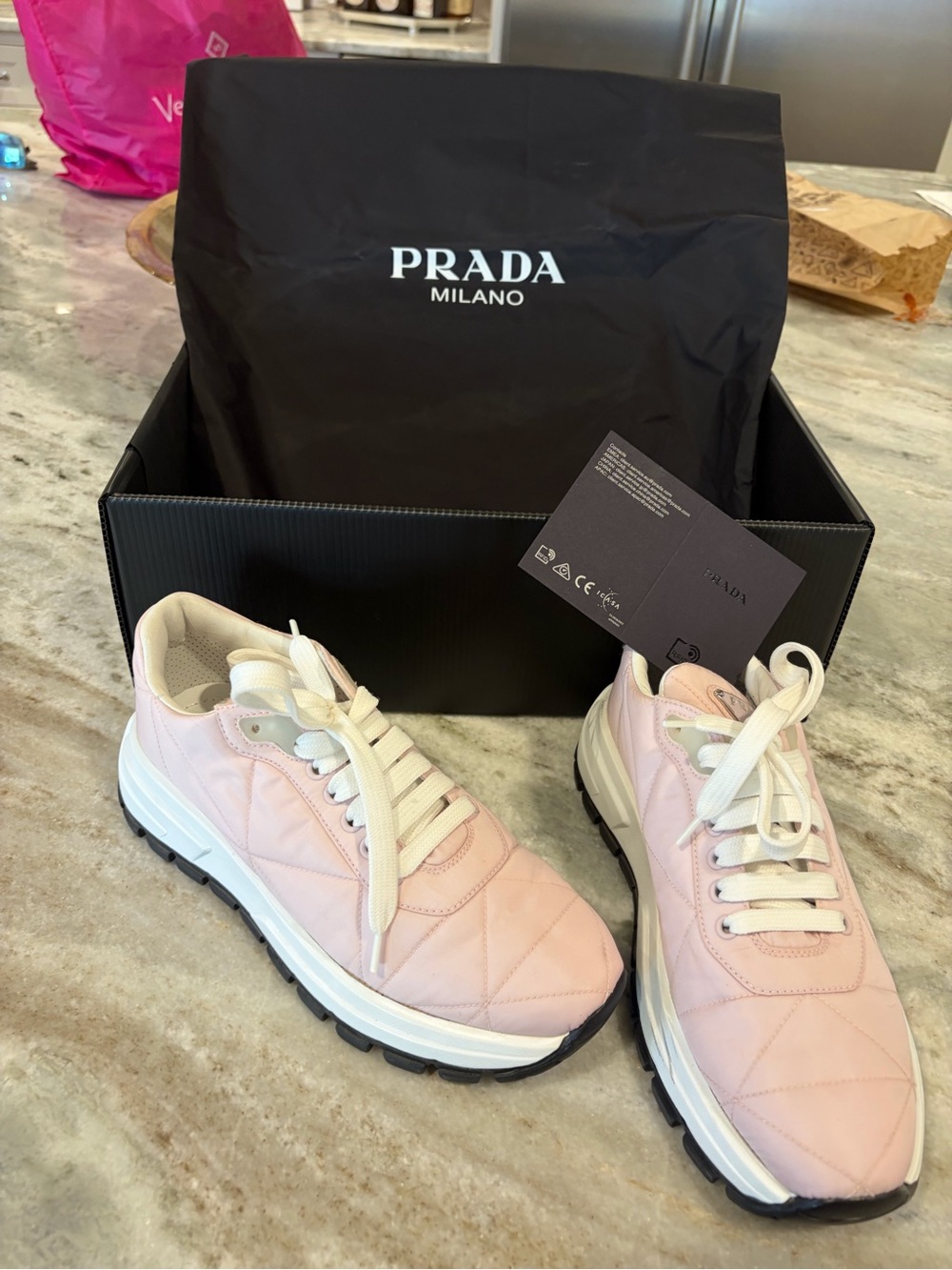 Prada Re-Nylon Piuma Quilted Platform Sneakers Alabastro Pink EU 37 w/ Box